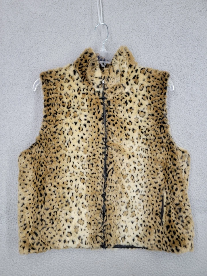 Chaleco reversible de piel sintética con estampado de leopardo talla XL Worthington cremallera sin mangas otoño Foto 1 de 4