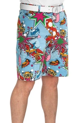 Royal & Awesome Mens Partoon Patterned Golf Shorts - Multicolor / Blue - 36 - Image 1 of 4