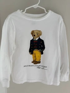 Polo Ralph Lauren Polo Bear T-Shirt Maglietta Grafica Casual Bianca Taglia 4 Manica Lunga - Foto 1 di 4