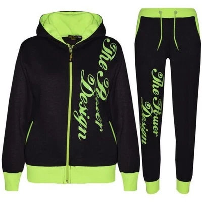 Tuta Bambini Ragazzi Ragazze Design Potente Verde Neon Top Pantaloni Jogger Set - Immagine 1 di 2