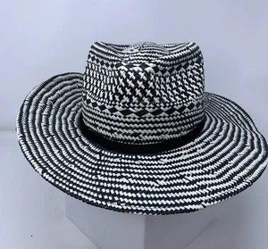 Cappello Panama Banana Republic donna OSFM nero bianco paglia nuovo con etichetta - Foto 1 di 9