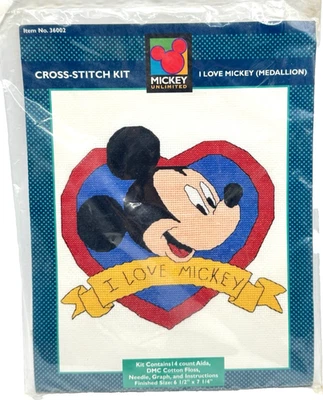 Disney Mickey Mouse Cross Stitch Kit "I Love Mickey" Medallion 36002 NEW - Image 1 of 4