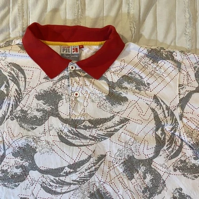 Camisa Vtg Pepe Jeans para hombre 2XL Blanco Asian Script Wave AOP Polo Y2K Streetwear Foto 1 de 4