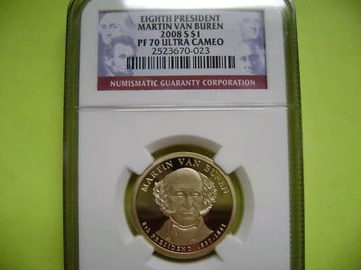 2008-S MARTIN VAN BUREN NGC PF70 ULTRA CAMEO DOLLAR PROOF COIN - Image 1 of 2