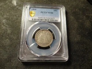 1864 PCGS VF30 Natural Tone Seated Liberty Quarter Nice Quality SLABZ - Picture 1 of 6