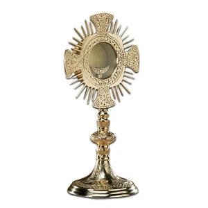 Holy Cross Brass Monstrance with Gold Plated Luna - Picture 1 of 6