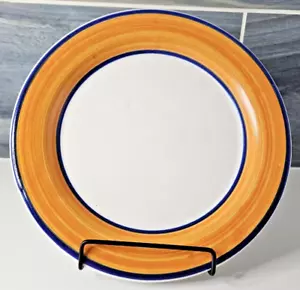 Lot of 2 Ceramic Orange & White w/ Blue Trim Salad Plates Marked "Haus" (Read) - Picture 1 of 4