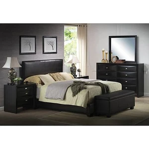 Black King Faux Leather Upholstered Bed Frame Home Living Bedroom Furniture - Picture 1 of 1