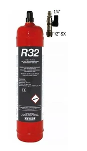 BOUTEILLE GAZ RÉFRIGÉRANT R32 1000 ml ( net 780 g) RECHARGEABLE AVEC ROBINET 1/4 - Afbeelding 1 van 7