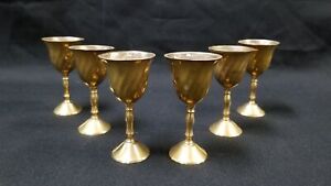 Midcentury Brass Aperitif/Sherry/Cordial Set of 6 Glasses Made in India^