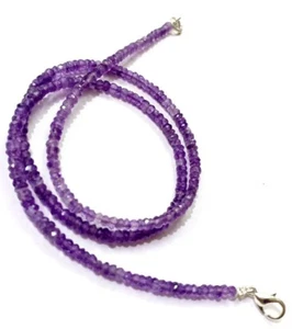 Natural Amethyst Faceted Round Gemstone Beads February Birthstone Necklaces 18'' - Picture 1 of 18