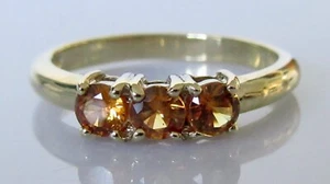 9ct Gold Ring - 9ct Yellow Gold Round Citrine 3 Stone Ring Size N - Picture 1 of 17