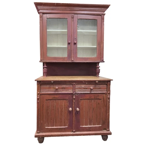 Antique Red Painted Farmhouse Kitchen Cupboard Cover
