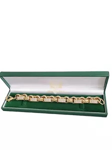 Mens 13mm Gypsy Style Bracelet 9ct Gold Filled Huge CZ Bracelet 8inch Length - Picture 1 of 2