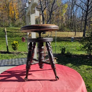 Vintage Adjustable Piano Stool With cast iron Clawfoot Glass Feet, Meridian, CT. - Picture 1 of 12