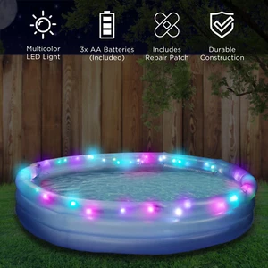 Inflatable LED 3 Ring Pool with Multicolor Flashing Lights for Kids – 59" Diamet - Afbeelding 1 van 6