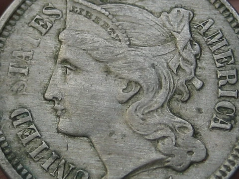 1865 Three 3 Cent Nickel- XF Details Cover