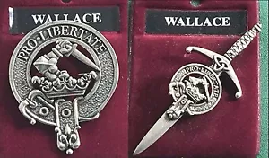 Distintivo o spilla kilt in peltro stemma clan scozzese Wallace - Foto 1 di 3