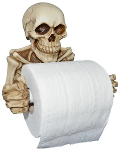 Skeleton Toilet Paper Holder with Keyhole Slot for Wall Mounting, Spooky Skull - Picture 1 of 6