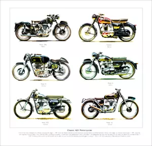 Fine Art Print depicting CLASSIC AJS MOTORCYCLES - Model 8 16MS 7R 20 18CS 16C - Picture 1 of 1