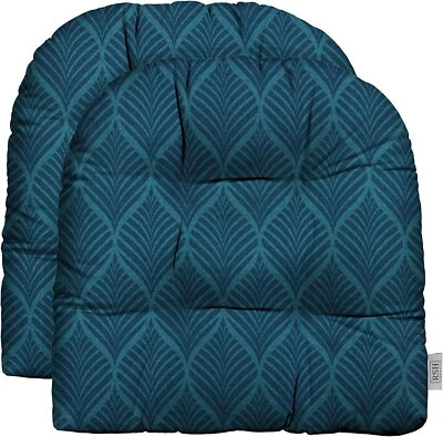 RSH Decor Outdoor Set of 2 U-Shape Tufted Wicker Cushions, Fenbrook Blue - Image 1 of 4