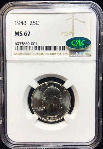 1943 Washington Quarter NGC MS67 CAC Cover