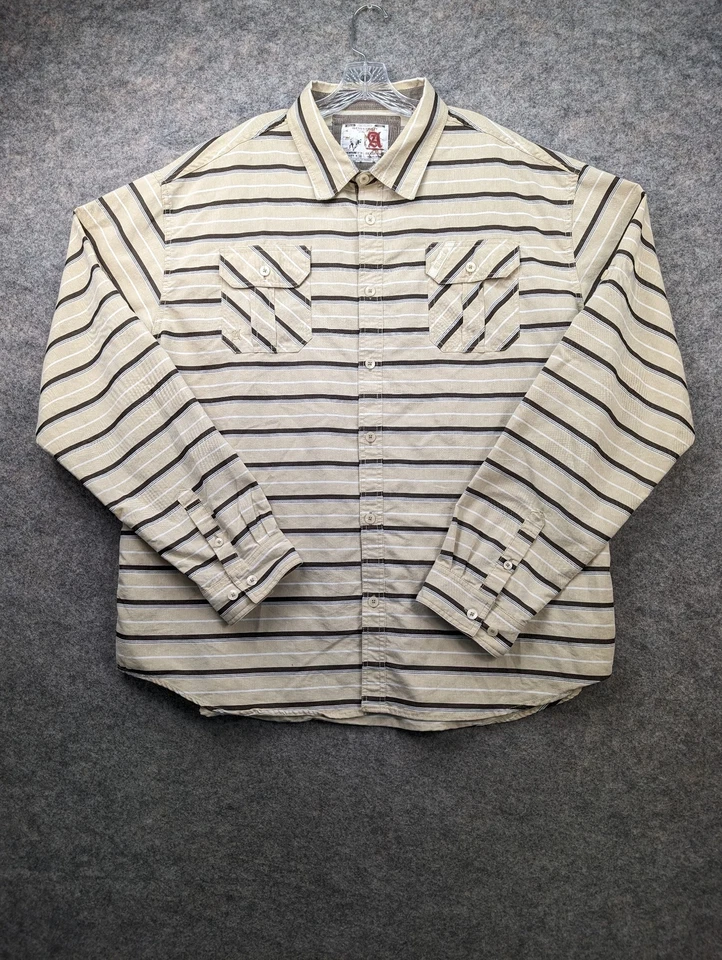 Camisa Akademiks Para Hombre 5XL Marrón Beige Bolsillos a Rayas Manga Larga Con Botones Foto 1 de 4