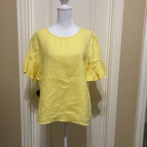 For Cynthia Linen Bell Sleeve Yellow Top M - Picture 1 of 9