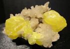 Brilliant Yellow Sulfur On Aragonite Crystals, Oil Staining, Sulphur