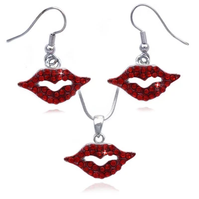 Сексуальный маленький красный губы подвеска ожерелье подвеской крюк серьги ювелирный набор  - Изображение 1 из 4