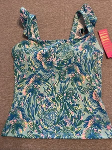 Lilly Pulitzer Luxletic Marino Swim Bra Tank XS  UPF 50+ Surf Blue Coral - Picture 1 of 10