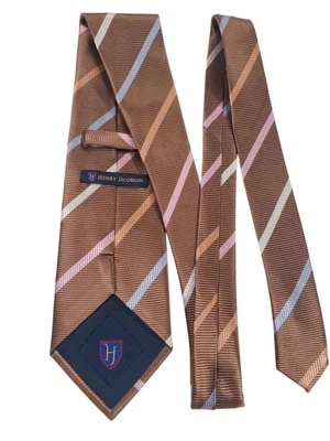 Henry Jacobson REPP Mens Tie Necktie Designer Luxury Handmade Brown Stripes - Image 1 of 4