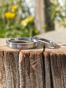 Silver and Titanium Ring Set, Matching Bands for Wedding or Anniversary - Picture 1 of 6