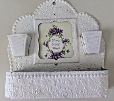 2 DE COLECCIÓN SHABBY FARM CHIC AZULEJO DE TECHO DE HOJALATA BARATIJA Y NOTA BOLSILLO DE PARED COLGANTE Foto 1 de 4