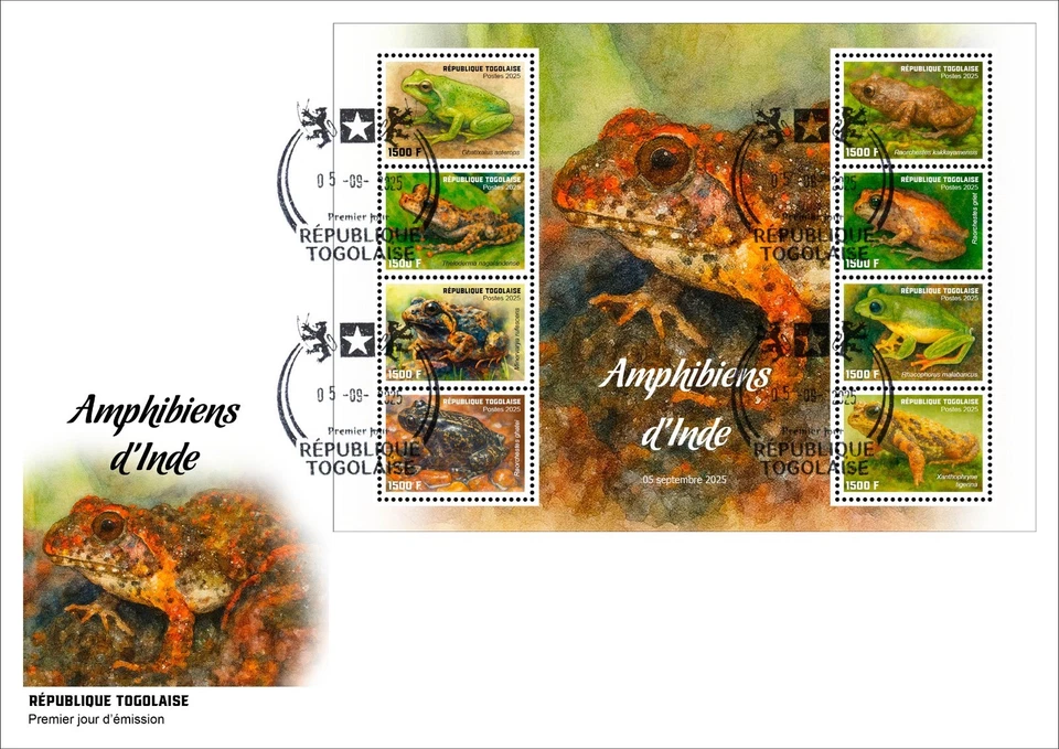 TOGO 2025 MS8V FDC - FROG FROGS OF INDIA TOAD TOADS GRENOUILLES - Image 1 of 1