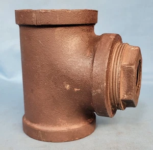 IRON THREADED PIPE TEE 2" X 2" X 2" WITH 1" REDUCING PLUG - Picture 1 of 3