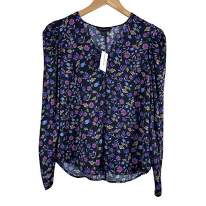Banana Republic Damen Bluse schwarz geblümt Langarm V-Ausschnitt Pullover Gr. XS - Bild 1 von 8
