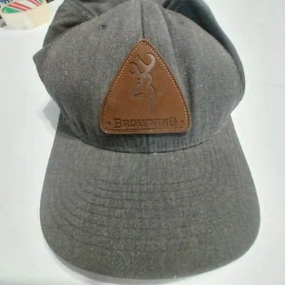 Browning Green Canvas Trucker Ball Cap Snapback Leather Buck Logo Baseball Adj. - Image 1 of 4