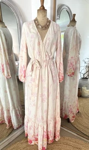 RIVER ISLAND IN OTHER WORDS size 14 cream pink floral beach summer maxi dress - Picture 1 of 5