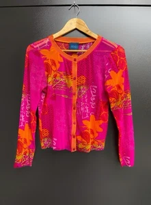 Kenzo Jeans Vintage 90s Y2K Mesh Cardigan Top - Pink Orange Floral - Size S - Bild 1 von 16