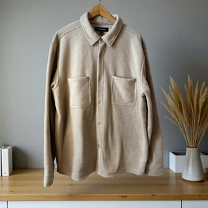 NWT Pacsun Mens Fleece Pocket Shirt Jacket Shacket Pebble Beige Size Large Y2K - Picture 1 of 14