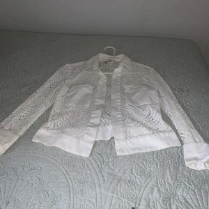 Joseph Ribkoff Trends White Crochet Made In Canada Sz 6 Poly. Zip Pocket 3067 - Picture 1 of 7