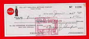 1968 Coca Cola Tell City Ind Old Bottling Check #11296 - Picture 1 of 1