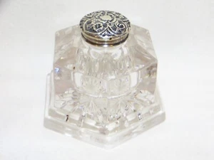 Antique Birmingham Cut Crystal Inkwell c/ Sterling Silver Cap, 1903 - Picture 1 of 24