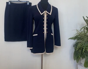 ST. JOHN Collection By Marie Gray Navy Santana Knit Skirt Suit Size 4 EUC $1,695 - Picture 1 of 13