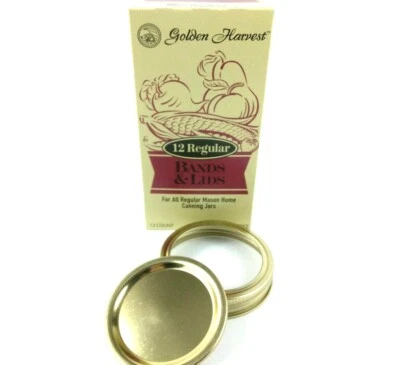 1 Caja de 12 Tapas y Bandas de Conservas Doradas Cosecha BOCA REGULAR Hogar Selladas Foto 1 de 4