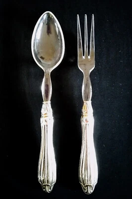 Posate primi '900,da insalata, in celluloide con manico ricoperto in argento 800 - Immagine 1 di 4