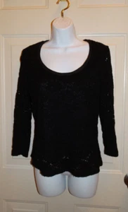 Baranda Black 3/4 Sleeve Blouse with Cut Out Design & Sheer Arms Size Medium - Imagen 1 de 5