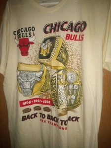 MITCHELL&NESS CHICAGO BULLS GOLD RING 96-97-98 BAK-TO BAK 3 PEAT TEE FREE SHIP - Picture 1 of 9