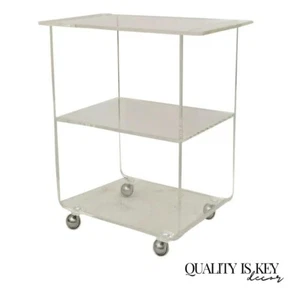 Vintage Clear Lucite Acrylic Mid Century Modern Rolling Bar Cart Side Table - Picture 1 of 12